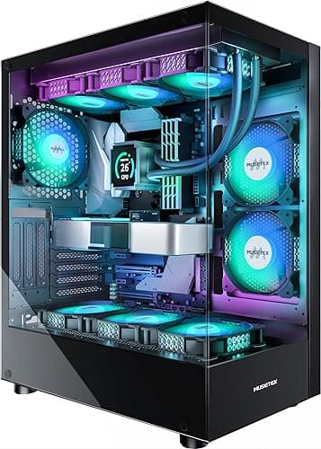MUSETEX PC Case ATX Pre-Install 6 PWM ARGB Fan, Type-C Mi…