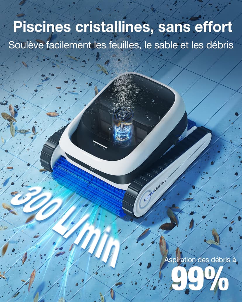 ECOVACS Ultramarine P1 Robot Piscine Nettoyage Fond et parois, Aspirateur Piscine 180 Min, 180 m², Aspiration UltraPure 300 L/Min, Application, Filtre Double Couche, Navigation SmartNavi - 2