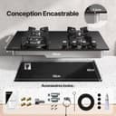 WEHIMO Gas Hob with 4 Burners, Built-in Gas Hob, 60 cm, Cast Iron Grill, 7800W, City Gas and Bottle, Black Glass - 2