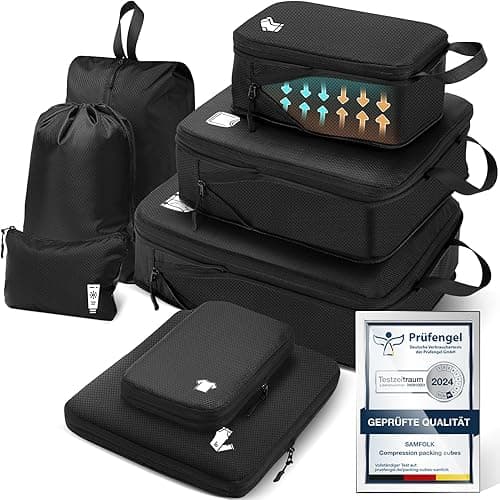 Compression Packing Cubes for Suitcases Packing Cubes Compression Set Waterproof Suitcase Organiser Bags for Travel Suitcase Luggage Packing Organizer Bags Travel Essentials