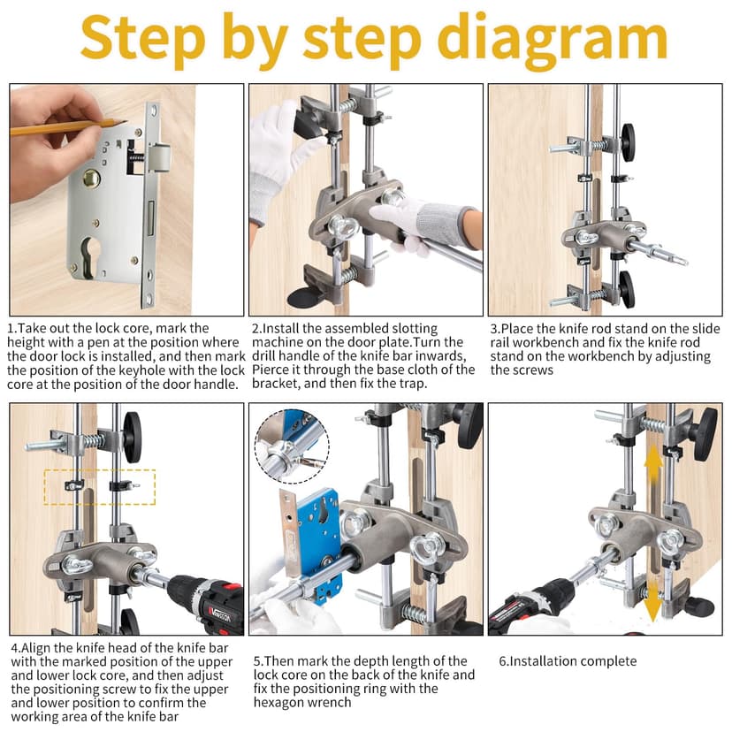 Door Lock Mortiser Kit, Lock Fitting Jig Maintenance Set, Door Lock Hole Opener Jig with 18mm 22mm 25mm Tungsten Steel Cutters, Woodworking Hole Saw Opener Tool for Wooden Door Lock Installation - 6