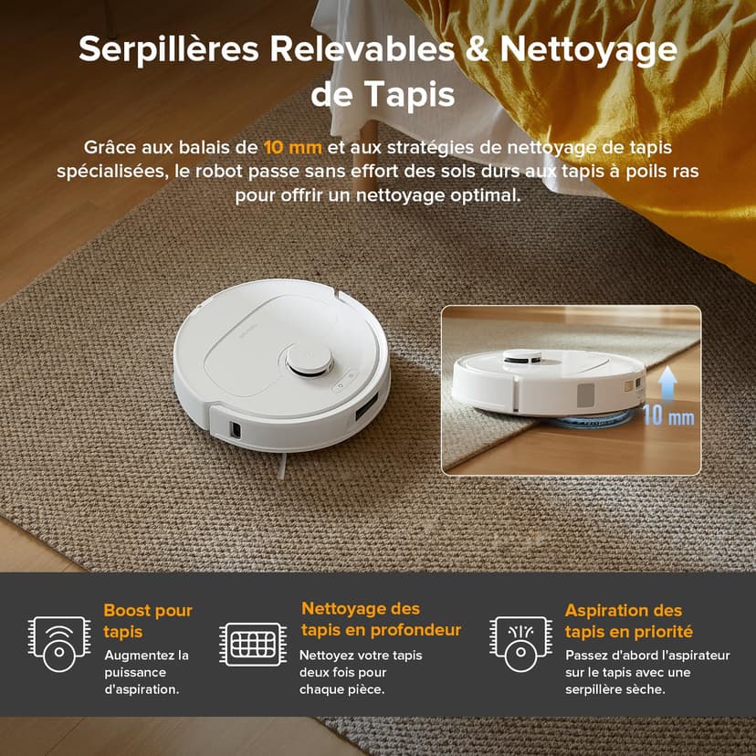 roborock QV 35A Set Aspirateur Robot Laveur, 8000Pa HyperForce, Station Multifonctionnelle, Serpillière Rotative 200 TR/Min & Relevable 10mm, Anti-enchevêtrement, Évitement d'obstacles, Cartographie - 8