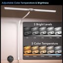 EYOCEAN 24W 80cm Dual Head Clip On Desk Lamp Daylight Desk Lamp with Remote Control, 5 Color Temperatures and Adjustable Brightness, Eye Protection, White - 6