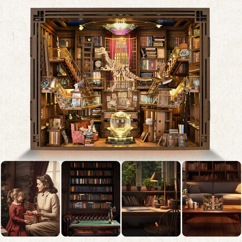 MiniCity Book Nook Kit - DIY Maison de poupée Miniature - Kit Booknook - Puzzle 3D en Bois - Serre-Livres - Décoration avec lumière LED - pour Adolescents et Adultes (Beyond Library Max) - 4