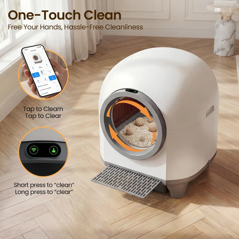 Devoko litiere Chat autonettoyante Automatique, 90L Bac à Litter Automatic Amélioré, bac litiere pour Chat XXL au Design Adorable.Anti-Odeur Longue durée contrôle APP et capteurs de sécurité Inclus - 7