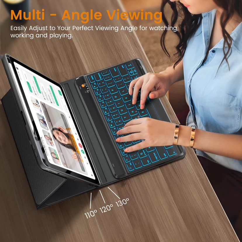 OYEEICE Keyboard Case for iPad 10th Generation 10.9" 2022, 7 Color Backlit Wireless Detachable Keyboard for iPad A16 11th Gen 2025 with Pen Holder (Black, Classic Style) - 8