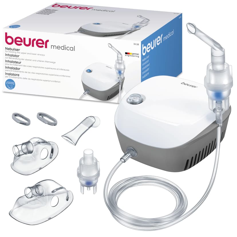 Beurer IH 18 Nébuliseur pour rhumes et maladies respiratoires telles que l'asthme et la BPCO, pour la nébulisation de médicaments, nébuliseur pour adultes et enfants, design en blanc, compact - 1