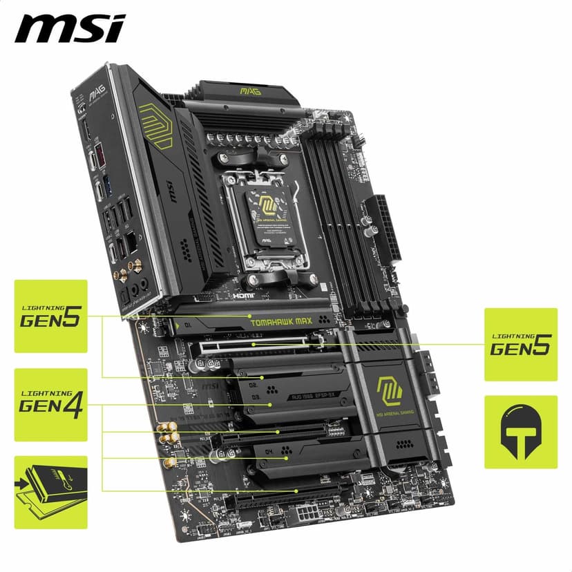 MSI MAG B850 TOMAHAWK MAX WIFI Motherboard, ATX - Supports AMD Ryzen 9000/8000 / 7000 Processors, AM5-80A SPS VRM, DDR5 Memory Boost 8400+ MT/s (OC), PCIe 5.0 x16, M.2 Gen5, Wi-Fi 7, 5G LAN - 5