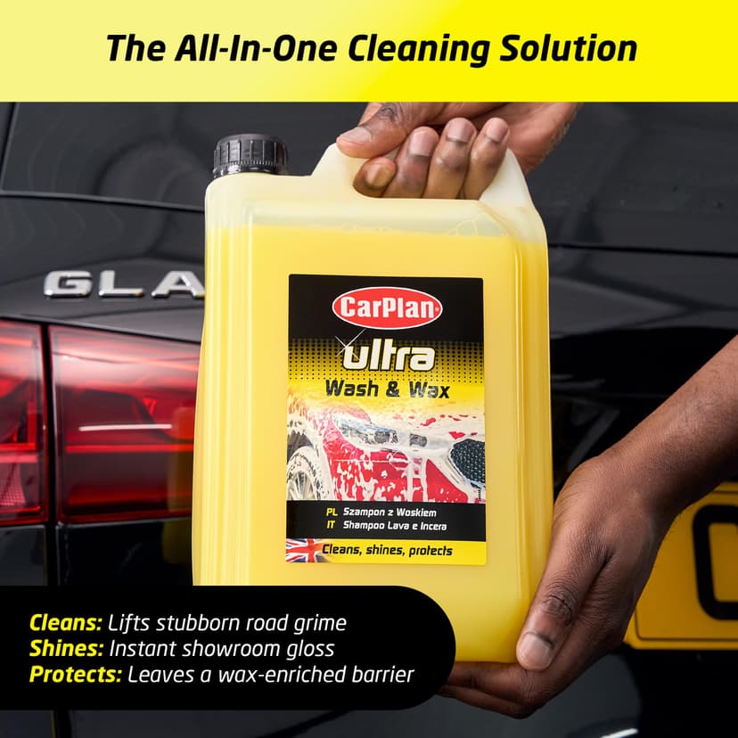 CarPlan POL102 Car Wash Shampoo and Wax Protective Layer 5L Ph Neutral 5 Litre Detailing Cleaner Care Vehicle Cleaning Soap - Remove Dirt Road Grime Streak Free Showroom Shine Finish - 4
