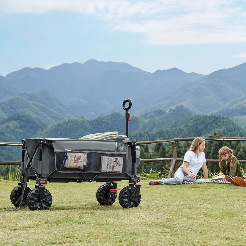TIMBER RIDGE Festival Trolley on Wheels with Brakes, 200L Folding Camping Trolley Cart with Adjustable Handle & Cover Bag, 100kg Heavy Duty Cart Wagon for Outdoor Beach Garden Picnic Shopping - 2