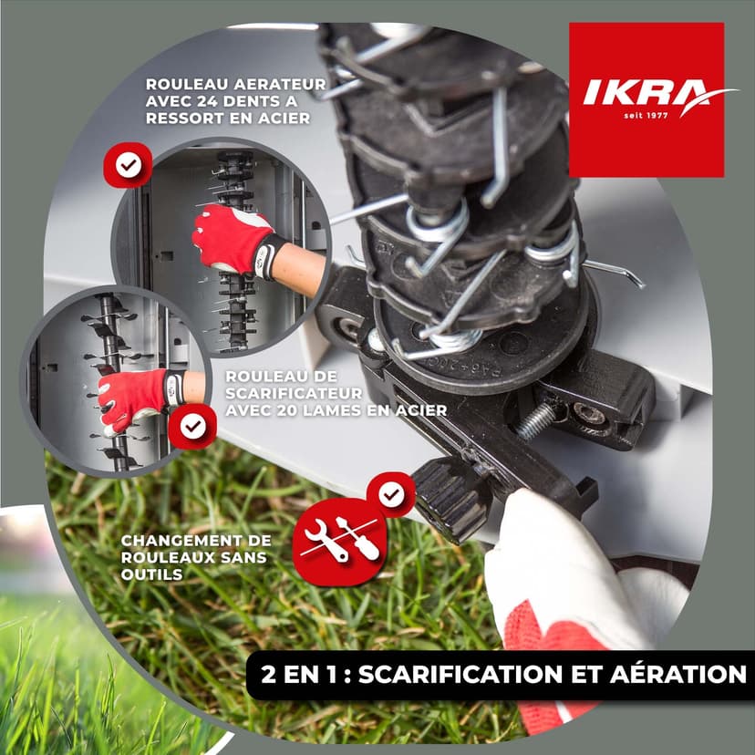 IKRA scarificateur aérateur électrique IEVL 1840, largeur de travail 40cm, puissance 1.800 watts, Gris/Rouge - 2