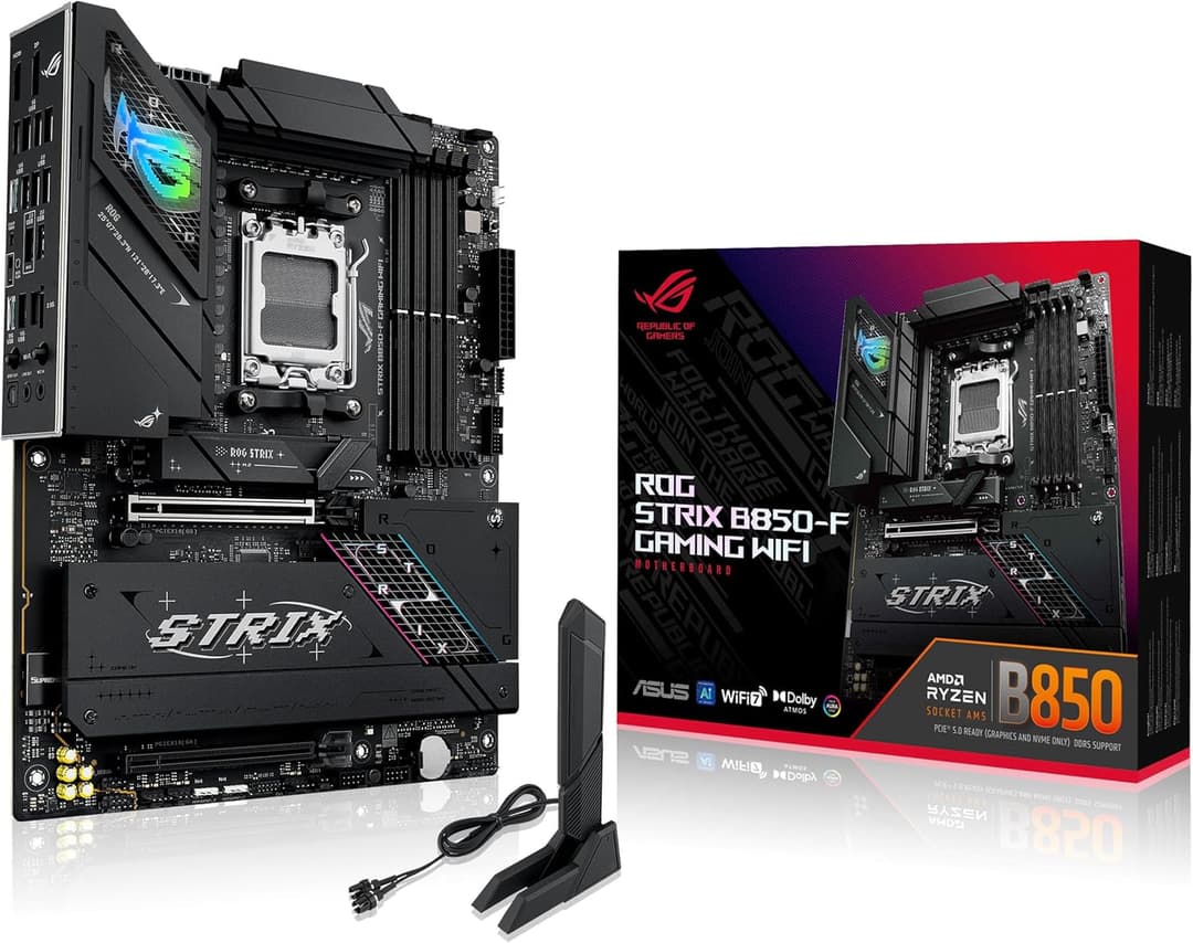 ASUS ROG Strix B850-F Gaming WiFi, Scheda Madre AMD ATX, 16+2+2 Fasi di Alimentazione, Slot DDR5, PCIe 5.0 con Slot Q-Release, 4 slot M.2, WiFi 7 con WiFi Q-Antenna, AI Advisor, AI Networking II