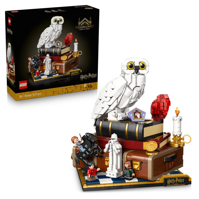 LEGO Harry Potter Philosopher's Stone – Collectors' Edition - Room Decor DIY Model w/Miniature Movie Scenes - Hedwig Owl Figure, 3 Minifigures - Gift Idea for Adult Fans - 76466 - 1