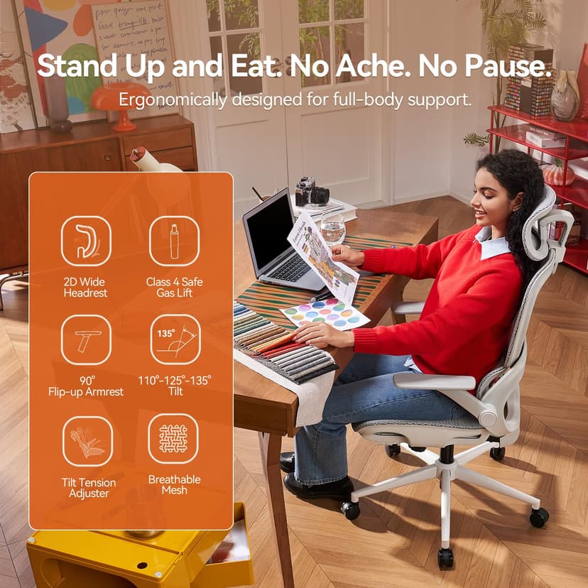 SIHOO B100 Ergonomic Office Chair, Comfy Desk Chair with Adaptive Dynamic Lumbar Support, Computer Chair with Extra Wide Headrest, Flip-Up Armrests, 90-135° Tilt Lock and Breathable Mesh Cushion - 7