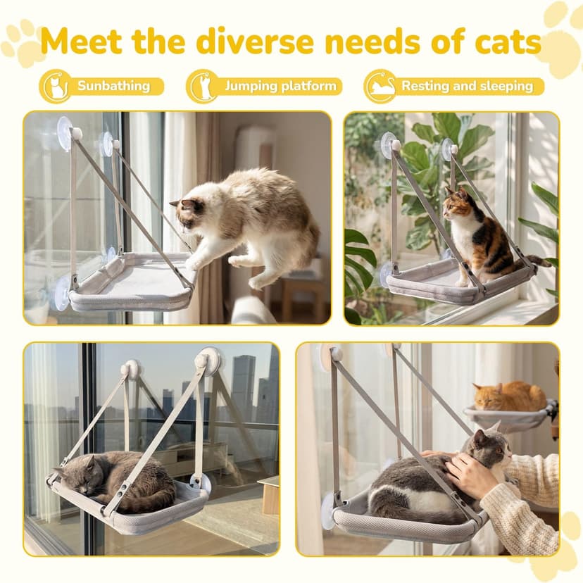 CATISM Cat Window Bed & Cat Desk Bed 2-in-1, Soft Removable Hammock for Indoor Cats, Up to 18kg Weight Capacity with Ventilated Mesh, All-Season Use, Sturdy Frame & Suction Cups - 7