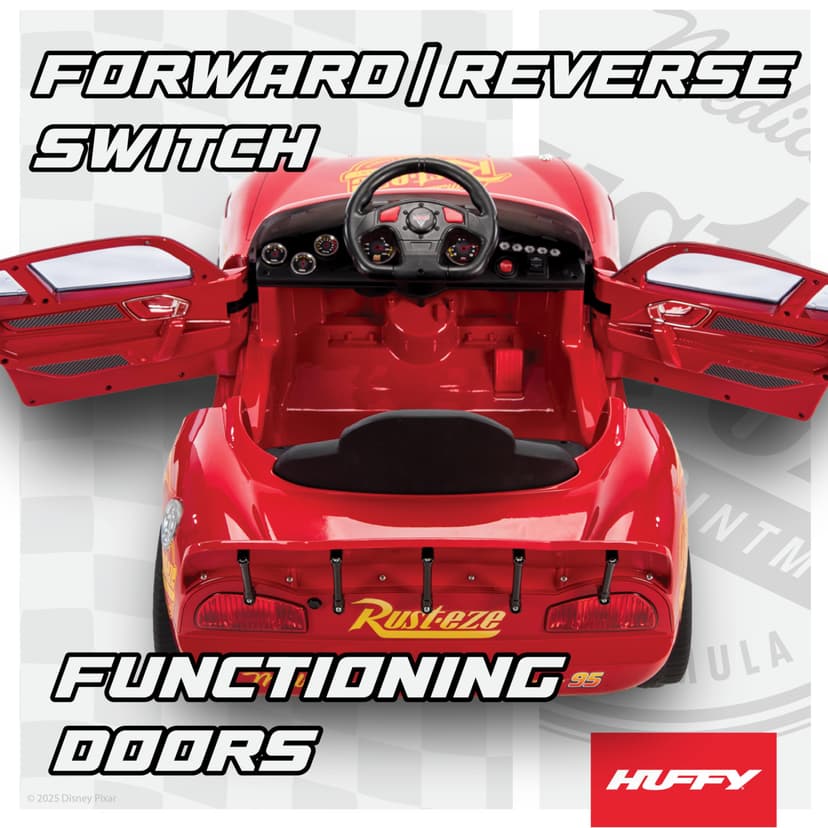 Huffy Disney Cars Lightning McQueen Electric Ride On Car - 6v Battery Powered Motorised Car Fun + Sounds + Lights, Red - 6