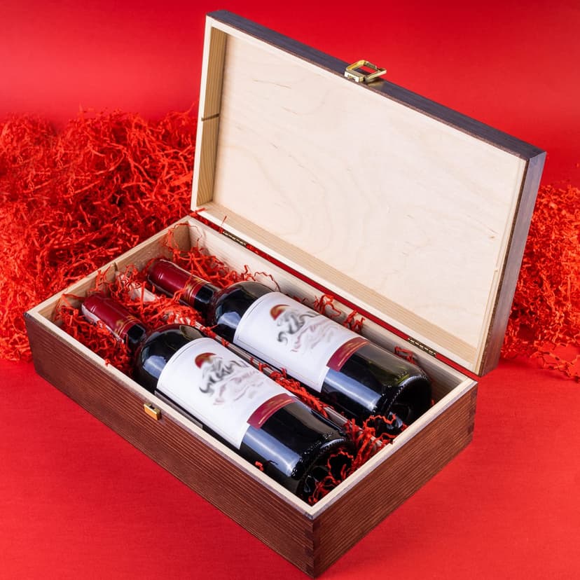 Creative Deco Brown Wooden Wine Box with Clasp | 2 Bottles | 35x20x10cm (+- 1 cm) | Natural Wood Wine Holder Bottle Easter Gift Storage Box Chest | Presentation Box - 3