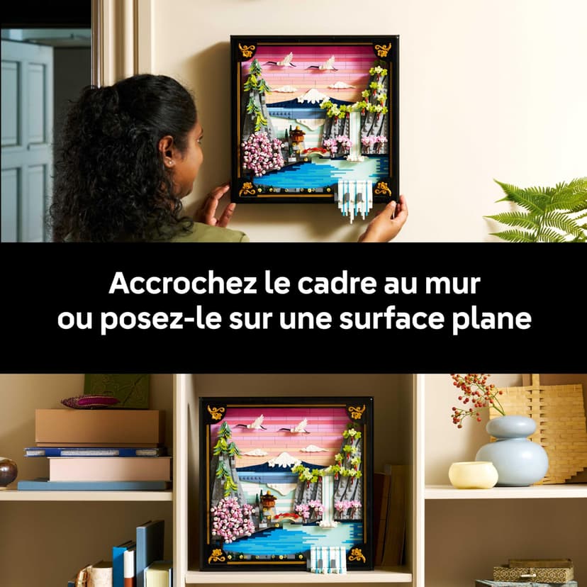 LEGO Art Japanese Cherry Blossom Landscape - DIY Miniature Model Kit for Adults - 3D Wall Art in Shadow Box Frame w/Mount Fuji, Sakura & Textured Waterfall - Gift Idea - 31218 - 7