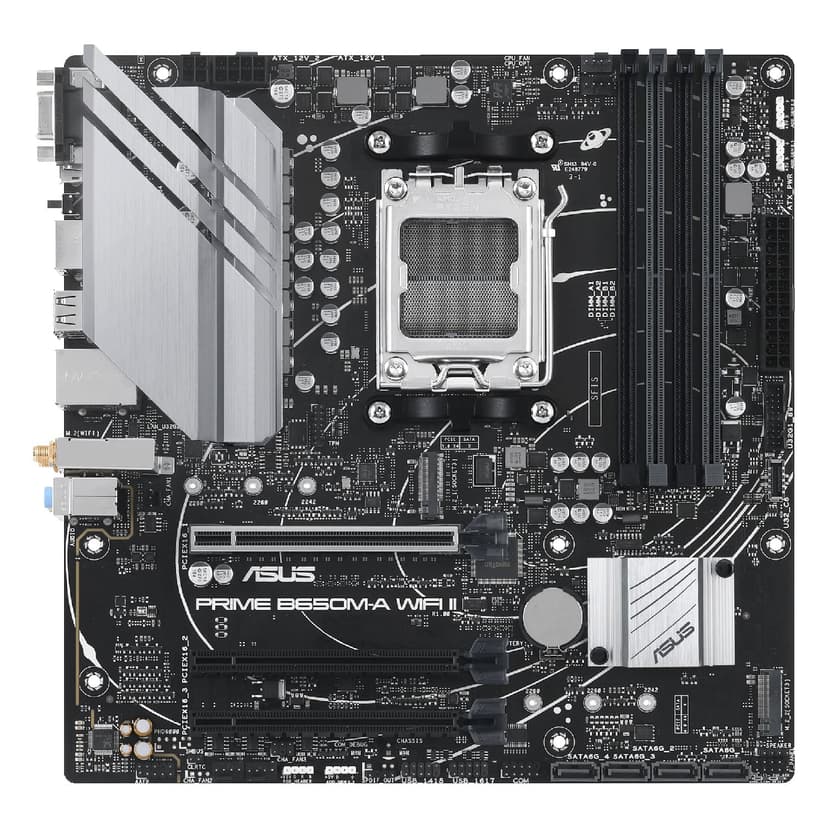 ASUS Prime B650M-A WiFi II AMD AM5 Micro-ATX Motherboard (DDR5, PCIe 5.0 M.2 support, 2.5Gb Ethernet, WiFi 6, DisplayPort, VGA, HDMI, SATA 6 Gbps, USB 3.2 Gen 2 ports, BIOS FlashBack, Arua Sync) - 7