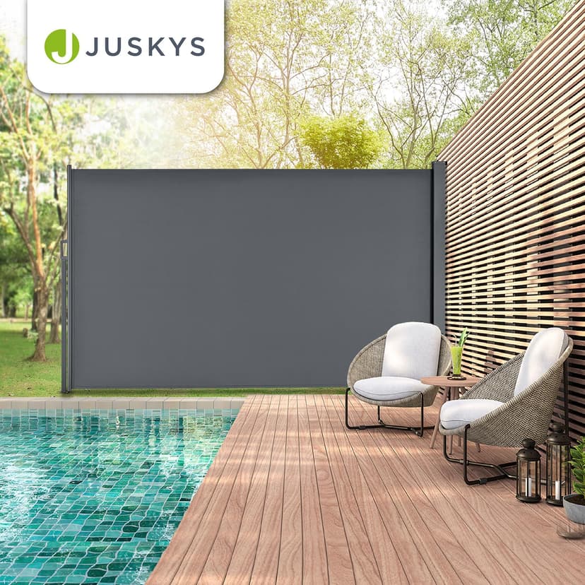 Juskys Dubai Side Awning, 500 x 160 cm, Extendible and Opaque, Privacy Screen and Windbreak for Balcony and Patio, Wall Bracket for Side Roller Blind, Anthracite - 8
