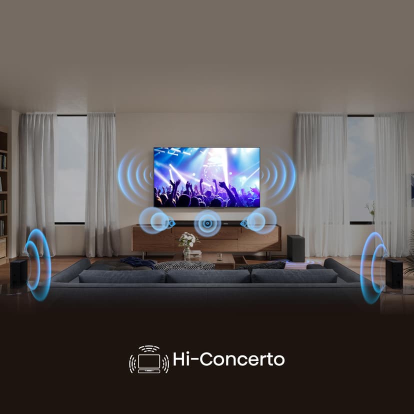 Hisense AX5100Q, 5.1 CH Soundbar,Hi-Concerto,Dolby Atmos, DTS:X, Semi wireless rear surround speakers,6.5" wireless subwoofer, EzPlay - 7