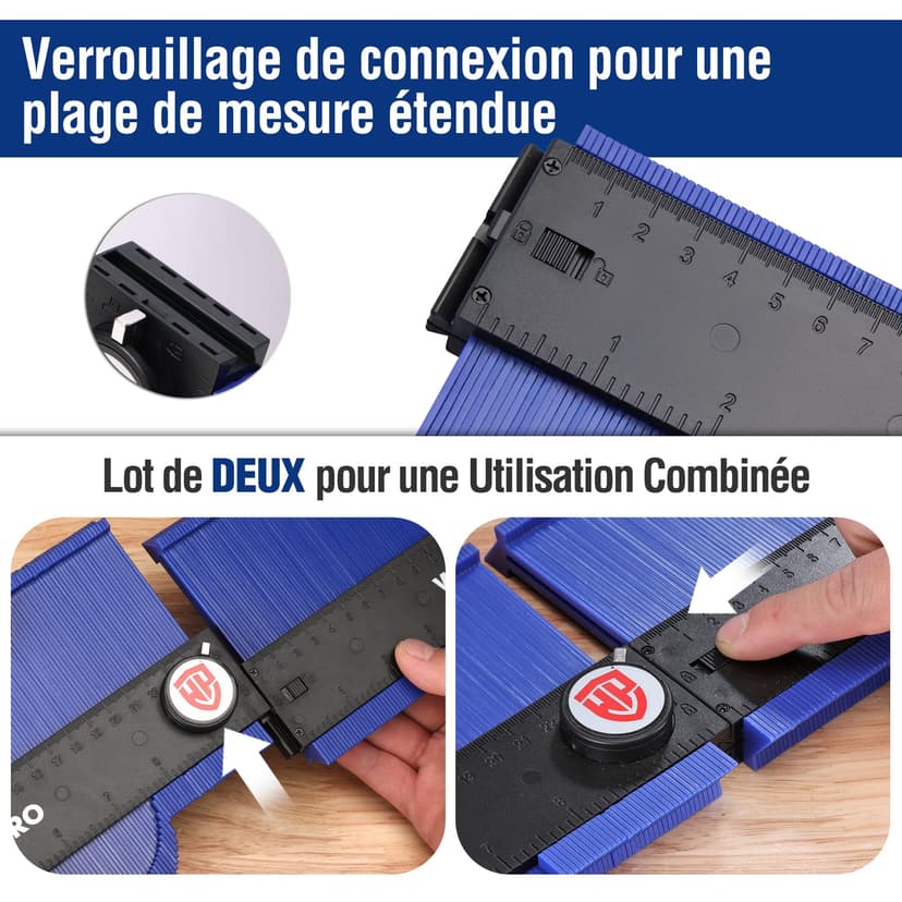 WORKPRO Jauge de Contour Connectable 25+25 cm, Duplicateur de Profil avec Verrouillage, Copie Précise des Formes Irrégulières, Outil de Traçage pour Menuiserie, Parquet, Moquette et Carrelage - 4
