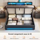 DICTAC Fully Padded Bed 180 x 200 cm with LED Bed Base and USB-C Charging Station – Hydraulic Storage Bed, Headboard with AC+USB Sockets, Slatted Frame for 2 People, Without Mattress - 4