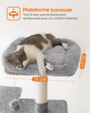 Feandrea Arbre à Chat Hauteur 143 cm, Tour de Jeux pour Chats, avec 4 Poteaux à Griffer, 2 Plateformes, 1 Niche, 1 Hamac, 2 Pompons, en Tissu Peluche, Multi-Niveaux, Gris Clair PCT161W01 - 4