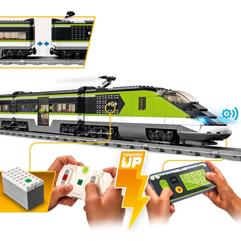 LEGO City Express Passenger Train Set - incl. a Remote Controlled Train Toy with Working Headlights, 2 Coaches, 24 Track Pieces & 6 Minifigures - Gift for 7+ Year Old Boys & Girls - 60337 - 2