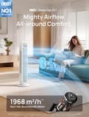 DREO 20dB Silent Tower Fan, 28 ft/s Velocity Electric Cooling Fan with Remote, 90° Oscillating 8 Speeds 4 Modes 8H Timer LED Display, DC Motor Quiet Standing Bladeless Floor Fans for Bedroom, White - 2