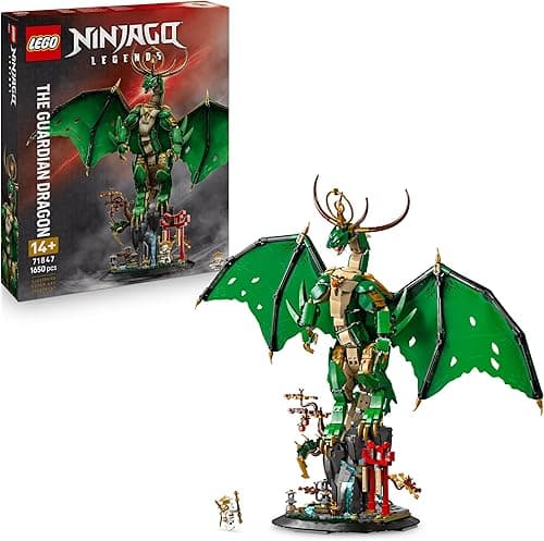 LEGO Ninjago Le Dragon Gardien - Maquette de Figurine de Dragon Articulée - Minifigurine de Maître WU & Présentoir Pittoresque Imitation Roche - Cadeau pour Garçon dès 14 Ans 71847