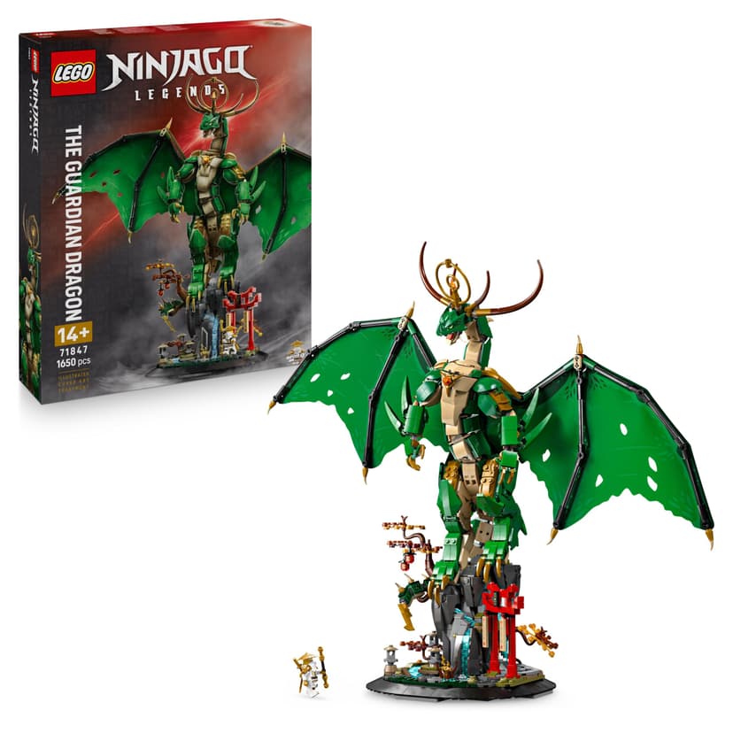 LEGO Ninjago Le Dragon Gardien - Maquette de Figurine de Dragon Articulée - Minifigurine de Maître WU & Présentoir Pittoresque Imitation Roche - Cadeau pour Garçon dès 14 Ans 71847 - 1