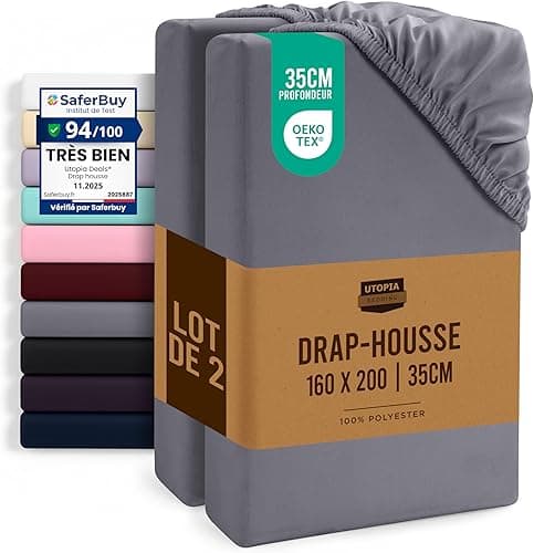 Utopia Bedding Fitted Sheet 160 x 200 cm (2 Pack), Grey - Deep Pocket 14 inch (35 cm) - Easy Care - Soft Brushed Microfibre Fabric - Shrinkage and Fade Resistant - Bottom Sheet
