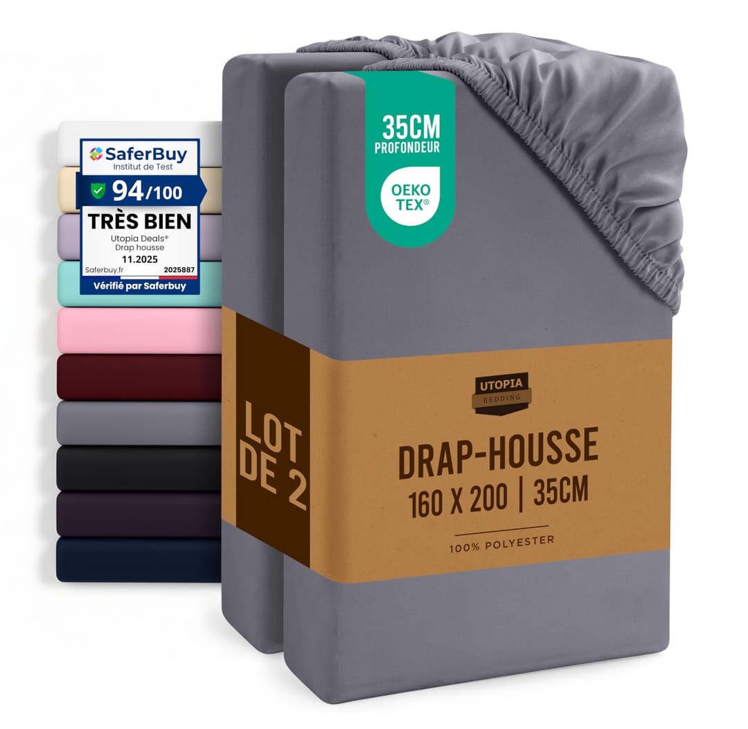 Utopia Bedding Fitted Sheet 160 x 200 cm (2 Pack), Grey - Deep Pocket 14 inch (35 cm) - Easy Care - Soft Brushed Microfibre Fabric - Shrinkage and Fade Resistant - Bottom Sheet