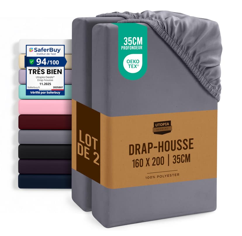 Utopia Bedding Fitted Sheet 160 x 200 cm (2 Pack), Grey - Deep Pocket 14 inch (35 cm) - Easy Care - Soft Brushed Microfibre Fabric - Shrinkage and Fade Resistant - Bottom Sheet - 1