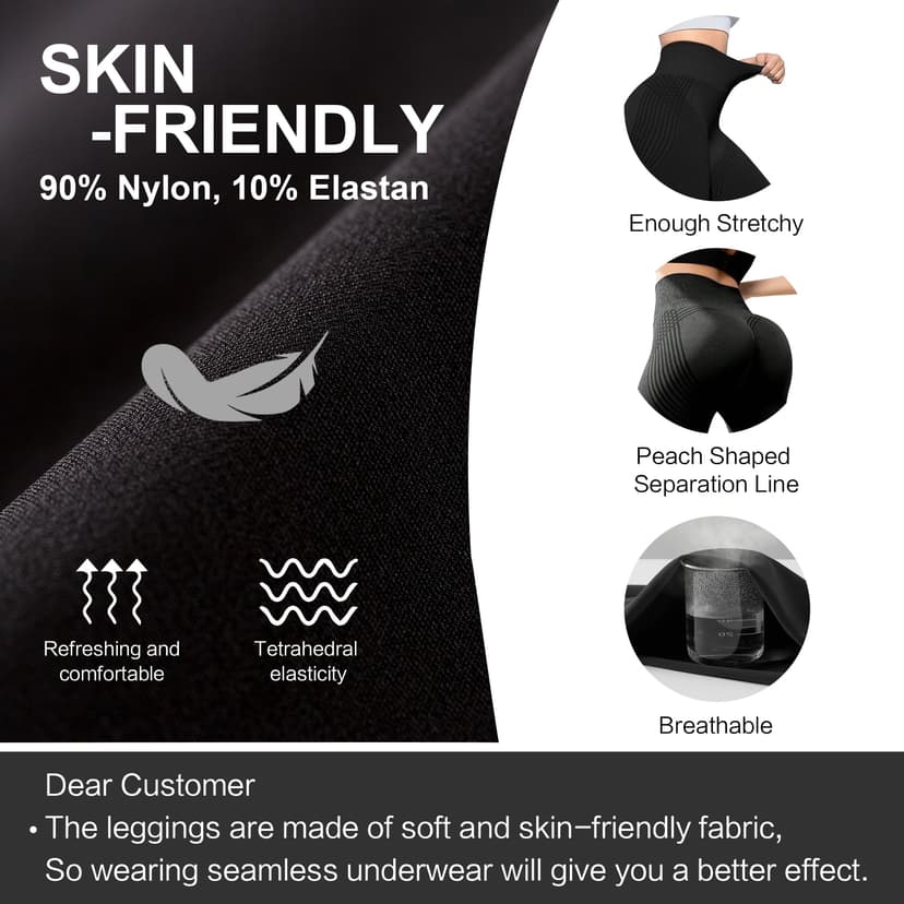 Anti-Cellulite Leggings, Sports Leggings Butt Push Up for Women, Leggings Women's Opaque Compression Sports Trousers, High Waist Yoga Pilates, black, M - 4