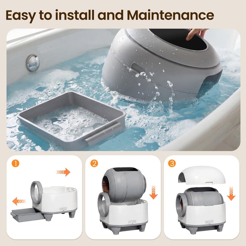 Devoko litiere Chat autonettoyante Automatique, 90L Bac à Litter Automatic Amélioré, bac litiere pour Chat XXL au Design Adorable.Anti-Odeur Longue durée contrôle APP et capteurs de sécurité Inclus - 8