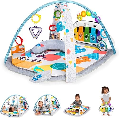 Baby Einstein 4-in-1 Kickin Tunes Play Gym, Tummy Time Baby Play Mat with Kick Piano, Music & Language Discovery, Sensory Toys, Lights & Sounds, for Newborns & Up