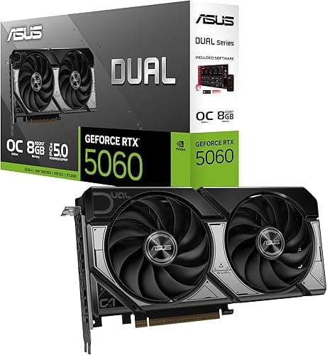 ASUS Dual GeForce RTX 5060 8GB GDDR7 OC Edition (PCIe 5.0, 8GB GDDR7, DLSS 4, HDMI 2.1b, DisplayPort 2.1b, 2.5 slot design, Axial tech fan design, 0dB technology, and more)