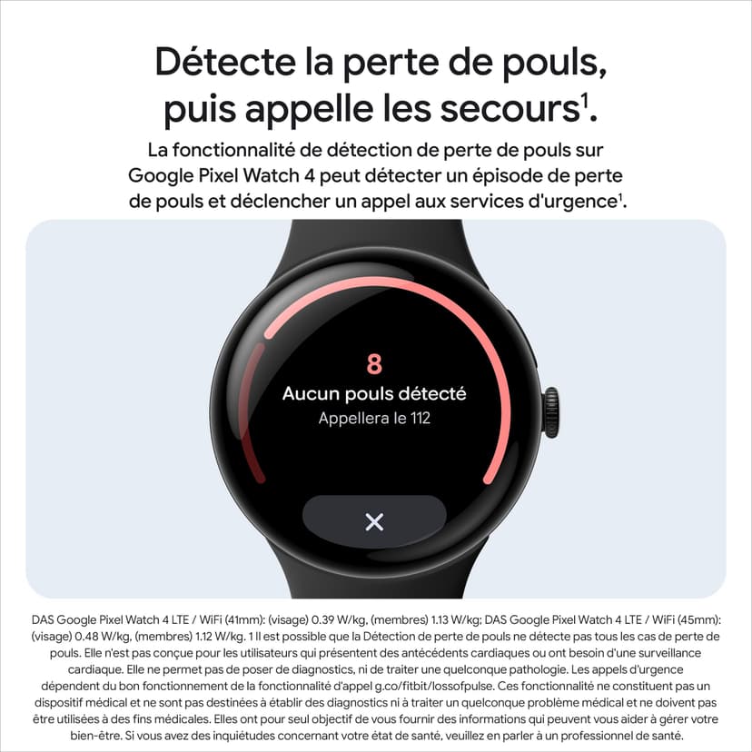 Google Pixel Watch 4 (45 mm) – Montre connectée Android, Suivi des données de santé et de Remise en Forme, et Aide de Gemini – Boîtier en Aluminium Noir Mat – Bracelet Sport Noir Volcanique – Wi-FI - 9