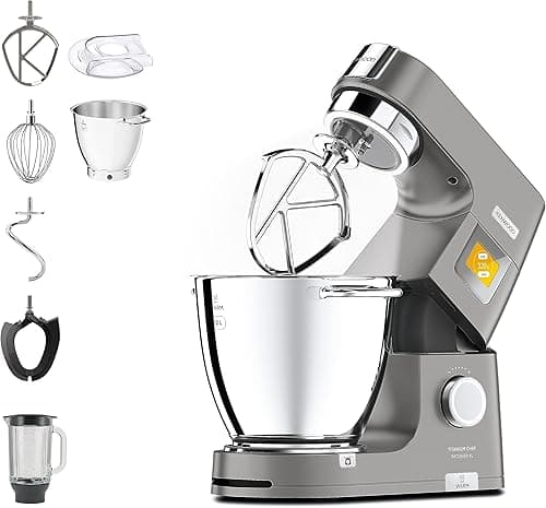 Kenwood Titanium Chef Patissier XL KWL90.034SI, Robot Patissier Balance Intégrée, Batteur K, Pétrin, Fouet, Batteur Souple, Deux Bols, Couvercle Anti-Projections, 1400W, Acier, Argent