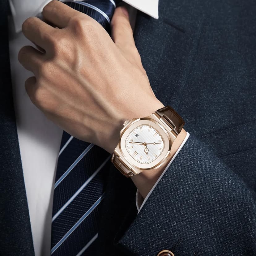 RORIOS Minimalist Wristwatch for Men Analogue Quartz Wrist Watch Date Calendar Luminous Watch Casual Stainless Steel Watch with Leather Strap - 6