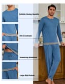 Mens Pyjama Set Winter Pajamas Henley Shirt Plain Color Nightwear For Men Long Sleeve Pjs Top and Full Length Loungewear Bottom With Pockets S-3XL - 4