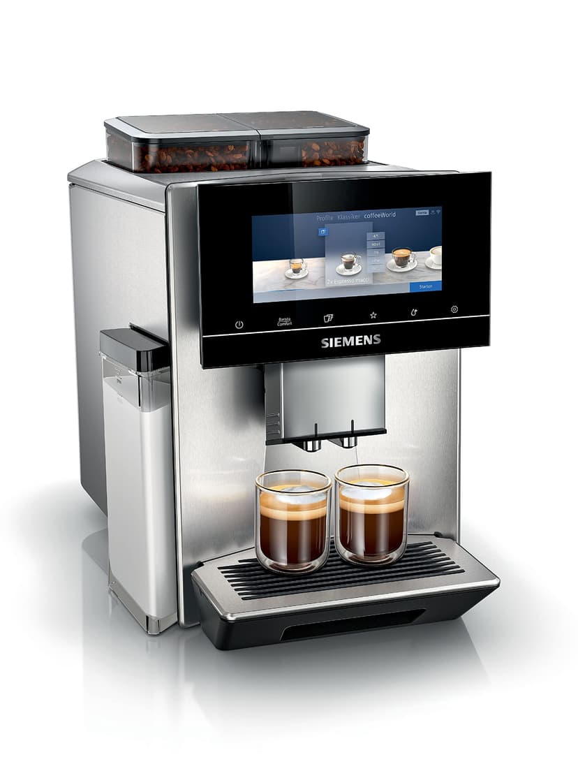 Siemens EQ900 TQ907D03 Fully Automatic Coffee Machine, App Control, Full-Touch Display, Barista Mode, Noise Reduction, Up to 10 Profiles, Automatic Steam Cleaning, 2 Bean Containers, 1500 W, Stainless - 1
