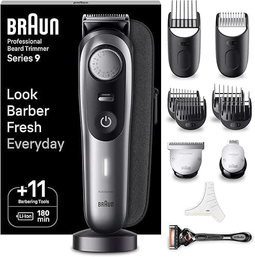 Braun Tondeuse À Barbe Series 9 BT9440, Tondeuse À Barbe Électrique, Avec ProBlade, La Lame La Plus Affûtée De Braun, Outils Professionnels, Base De Recharge Et 180 Minutes D’autonomie