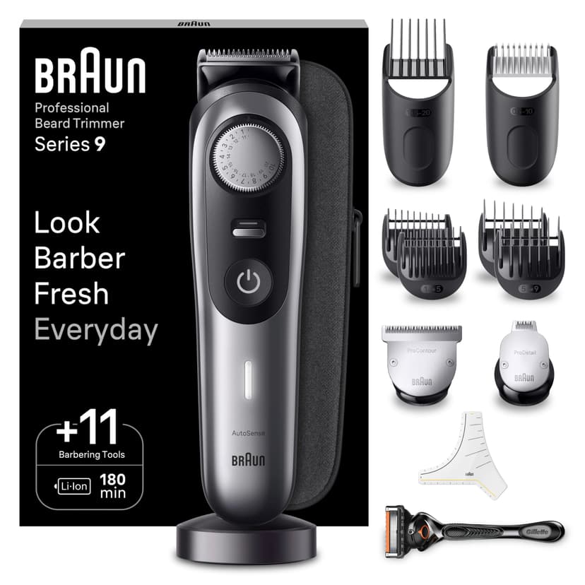 Braun Tondeuse À Barbe Series 9 BT9440, Tondeuse À Barbe Électrique, Avec ProBlade, La Lame La Plus Affûtée De Braun, Outils Professionnels, Base De Recharge Et 180 Minutes D’autonomie - 1