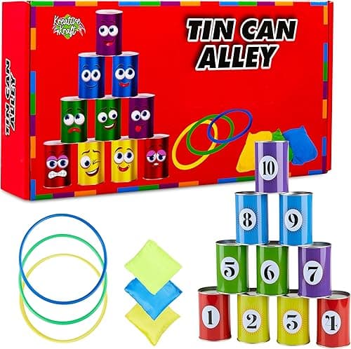 KreativeKraft Jeux d'Extérieur Enfant Adulte et Famille Kit Sport Course aux Oeufs et Cuillère Enfant Jeu des Anneaux Sacs de Courses (Ensemble 8 en 1)