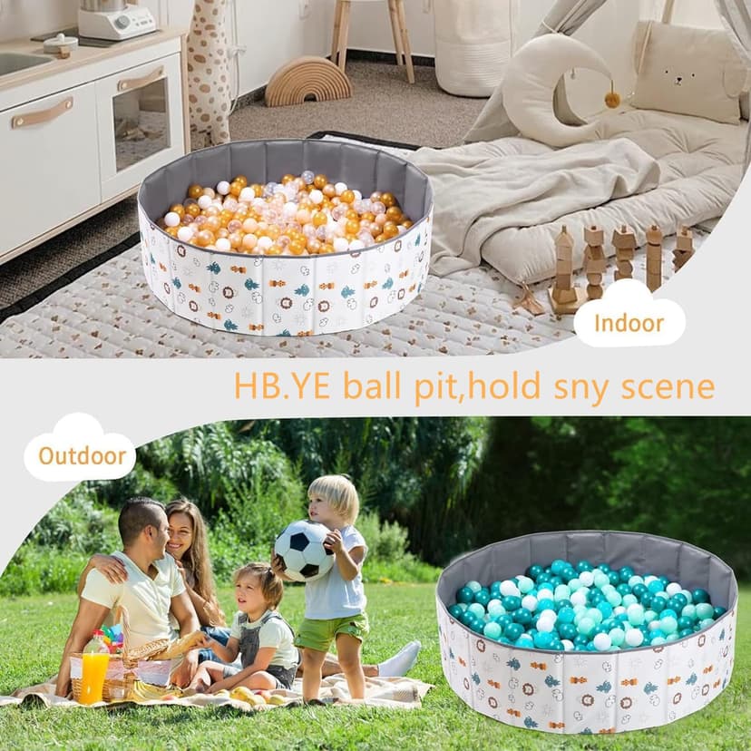 HB.YE Ball Pit for Babies and Toddlers Ball Pool Foldable Playground for Children's Room upgraded kids ball pit play yard Animal design |Gray 100 cm - 7