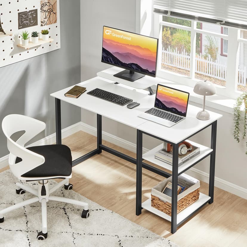 GreenForest Bureau avec Rangement,100 x 50cm Bureau d’Ordinateur avec Support de Moniteur,Bureau Gaming avec Étagères de Réversibles,Petite Bureaux à Domicile et Postes de Travail Informatiques,Blanc - 7