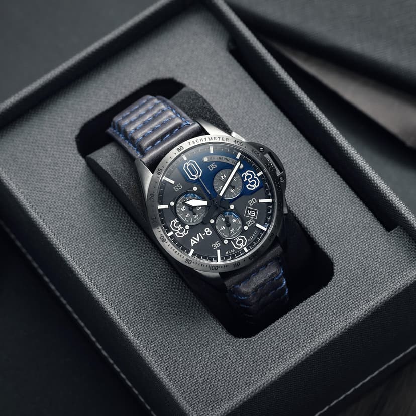 AVI-8 Men's 43mm P-51 Mustang Blakeslee Chronograph D-Day 80 Limited Edition Watch with Leather Strap AV-4077 - 7